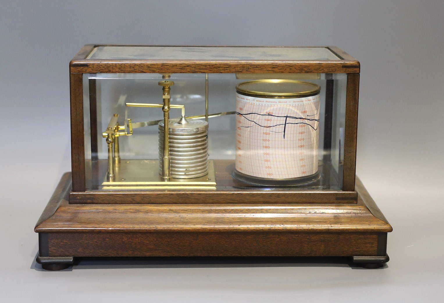 A mid 20th century mahogany cased barograph, by Short & Mason, London, number J45734, case width 37cm height 21cm